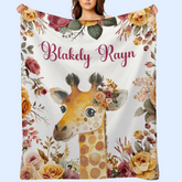 Personalized Floral Giraffe Baby Animals Blanket